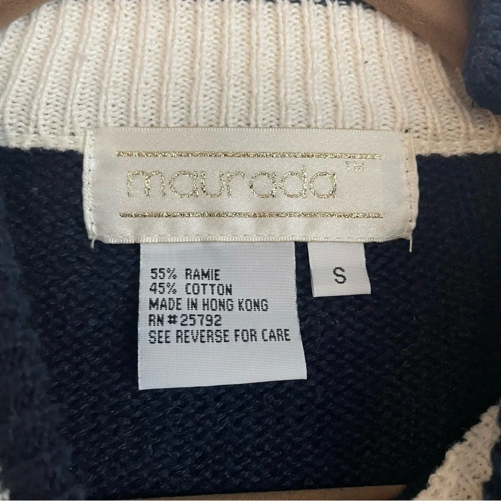 Maurada Vintage Nautical Coastal Stars Navy and White Striped Sweater - Picture 3 of 7